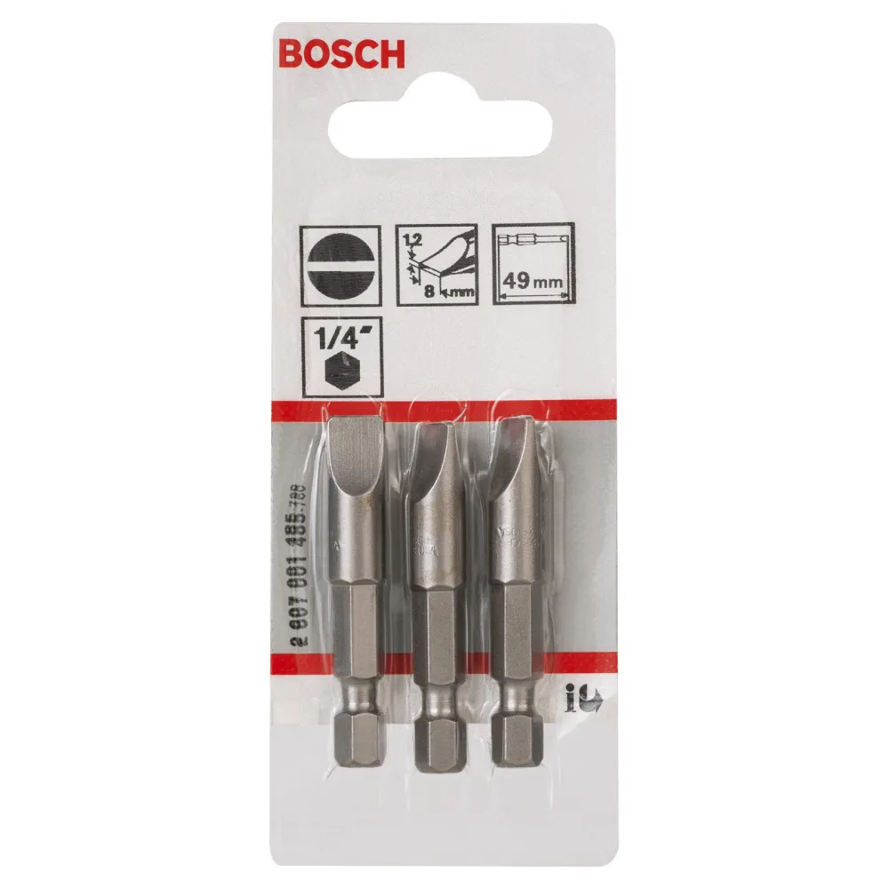 Bosch 3x Schrauberbit Extra-Hart, S 1,2 x 8,0, 49 mm - 2607001485