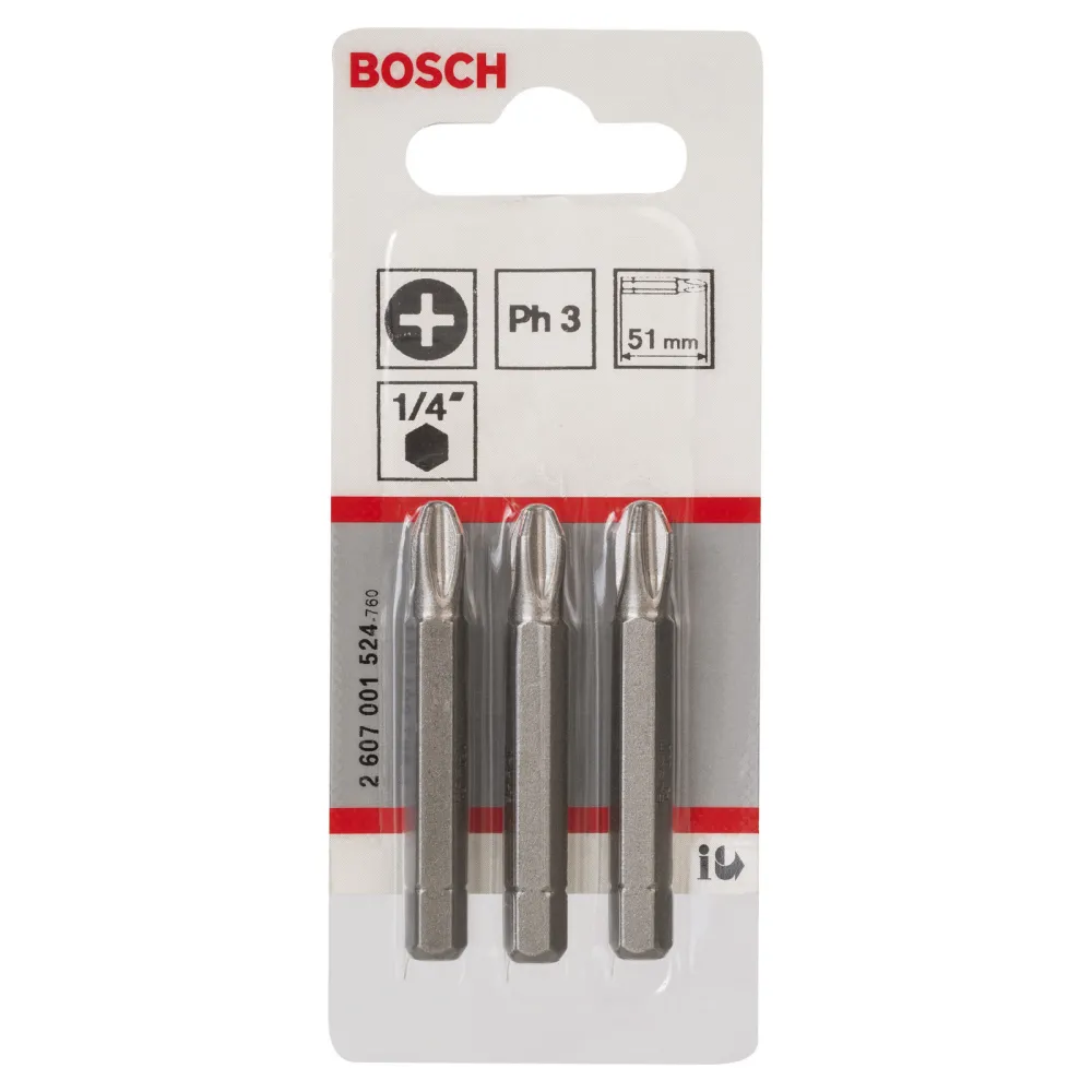 Bosch 3x Schrauberbit Extra-Hart, PH 3, 51 mm - 2607001524