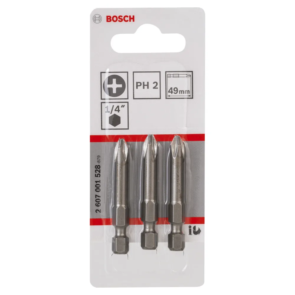 Bosch 3x Schrauberbit Extra-Hart, PH 2, 49 mm - 2607001528