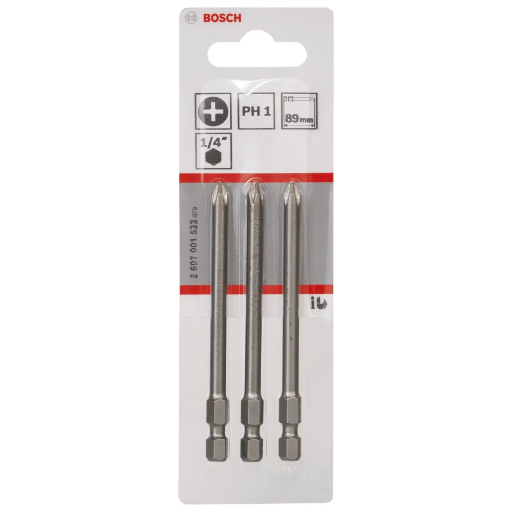 Bosch 3x Schrauberbit Extra-Hart, PH 1, 89 mm - 2607001533