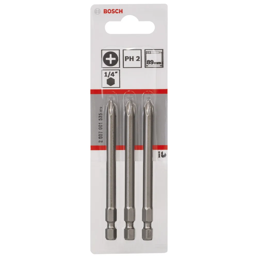 Bosch 3x Schrauberbit Extra-Hart, PH 2, 89 mm - 2607001535