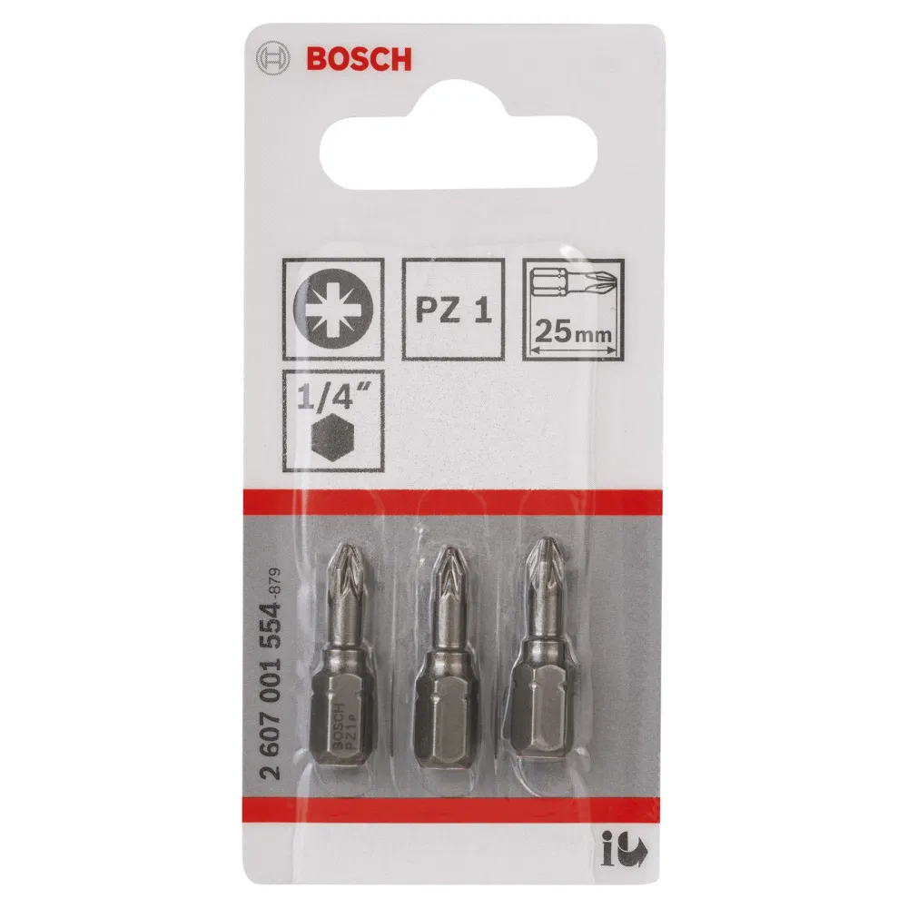 Bosch 3x Schrauberbit Extra-Hart, PZ 1, 25 mm - 2607001554