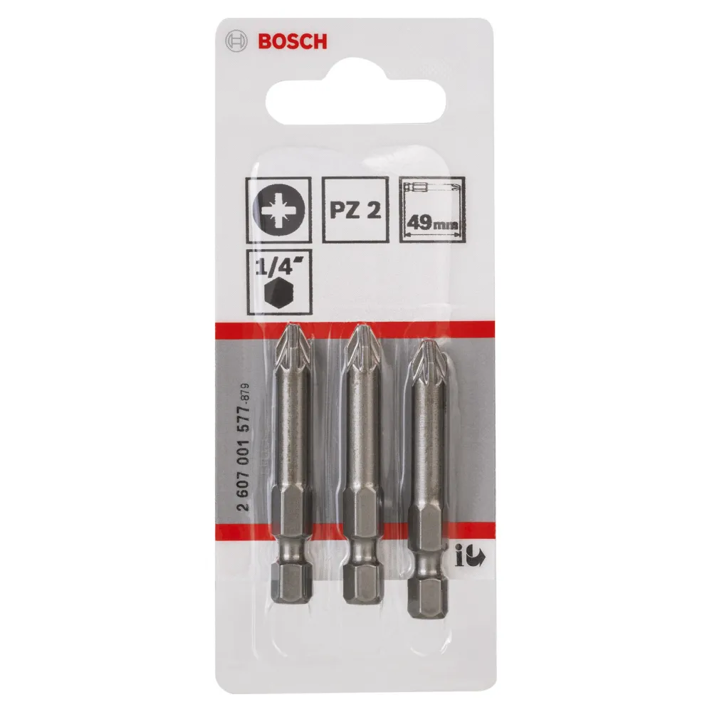 Bosch 3x Schrauberbit Extra-Hart, PZ 2, 49 mm - 2607001577