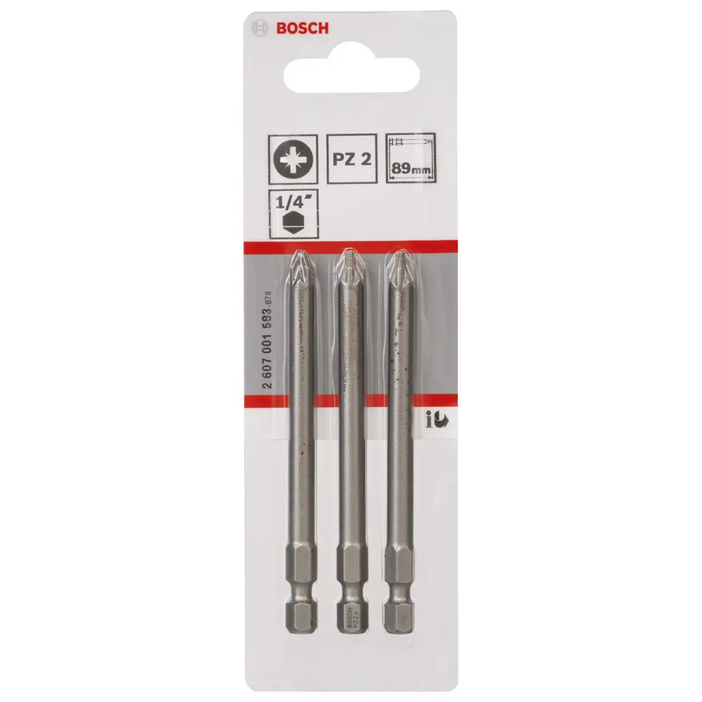 Bosch 3x Schrauberbit Extra-Hart, PZ 2, 89 mm - 2607001583