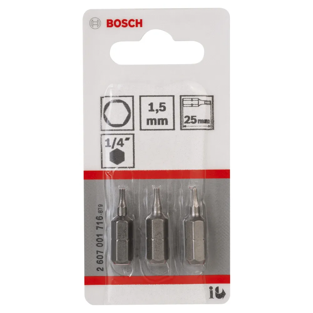 Bosch 3x Schrauberbit Extra-Hart, HEX 1,5, 25 mm - 2607001716