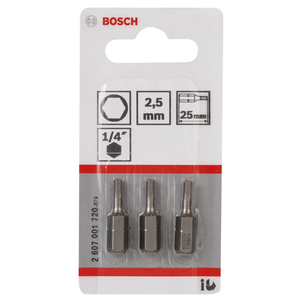 Bosch 3x Schrauberbit Extra-Hart, HEX 2,5, 25 mm - 2607001720