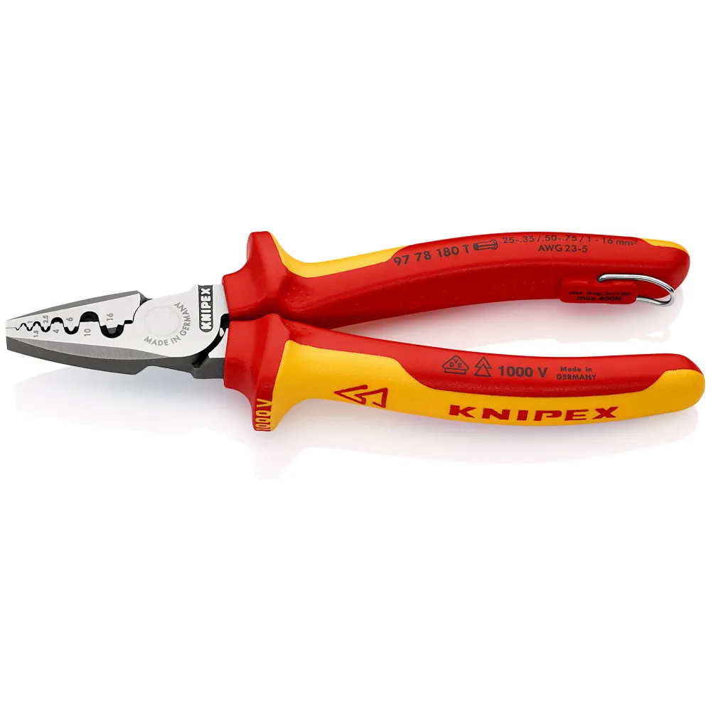 Knipex Aderendhuelsenzange mit Befestigungsöse isoliert mit Mehrkomponenten-Hüllen, VDE-geprüft; mit integrierter isoliert...