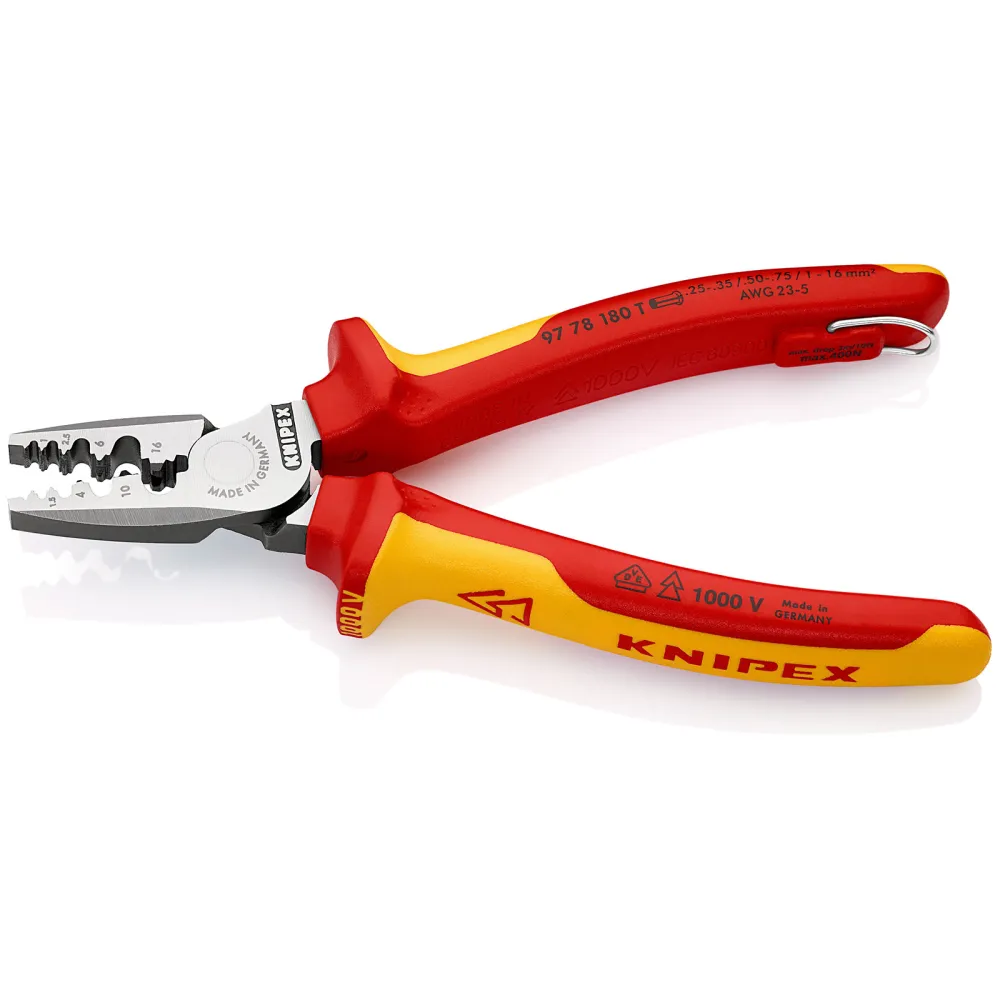Knipex Aderendhuelsenzange mit Befestigungsöse isoliert mit Mehrkomponenten-Hüllen, VDE-geprüft; mit integrierter isoliert...