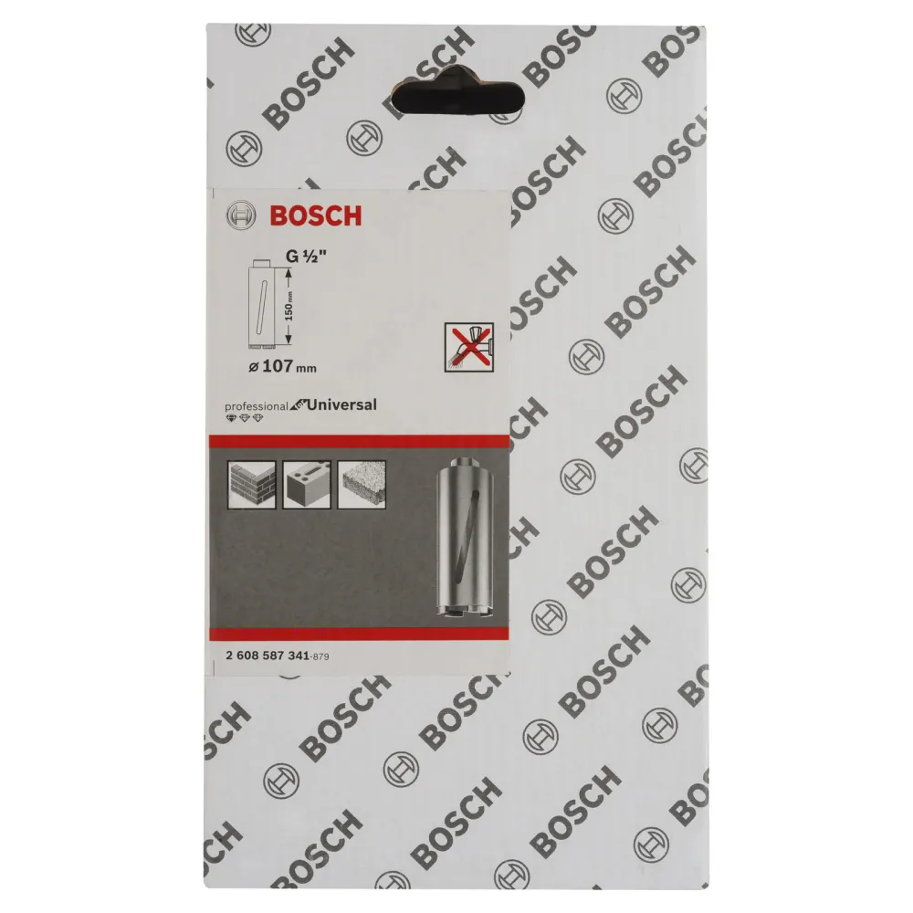 Bosch Diamanttrockenbohrkrone G 1/2 Standard Universal 107 mm 150 mm 6 Segmente 7 mm - 2608587341