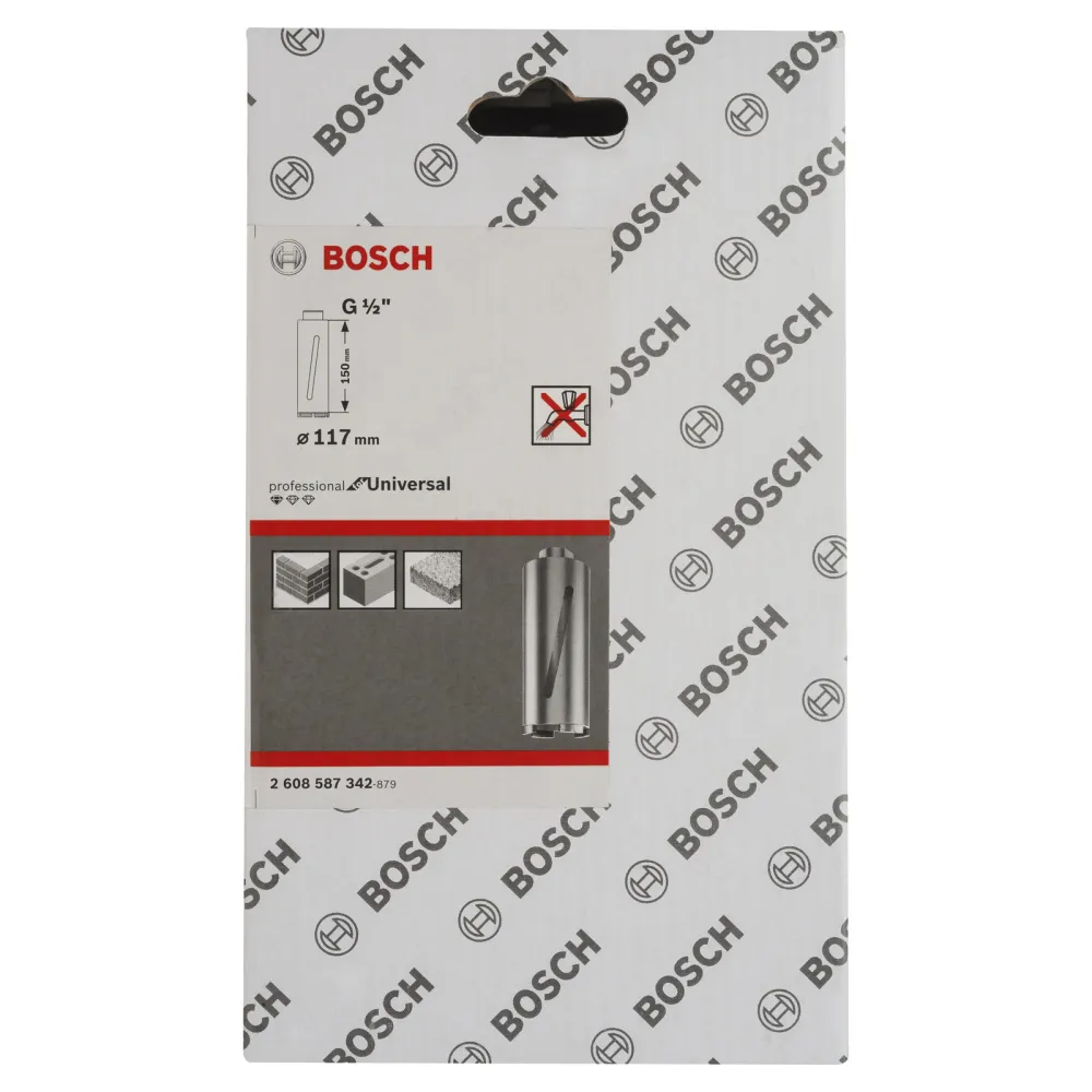 Bosch Diamanttrockenbohrkrone G 1/2 Standard Universal 117 mm 150 mm 6 Segmente 7 mm - 2608587342