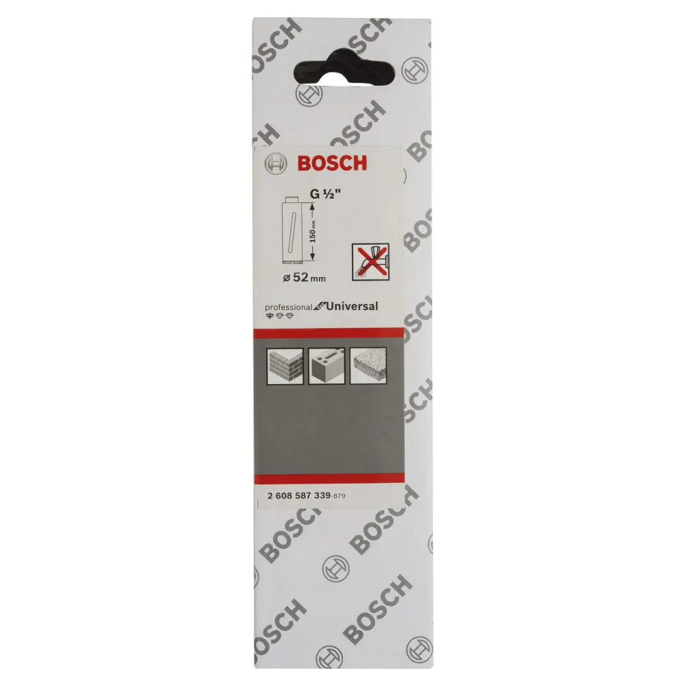 Bosch Diamanttrockenbohrkrone G 1/2 Standard Universal 52 mm 150 mm 4 Segmente 7 mm - 2608587339
