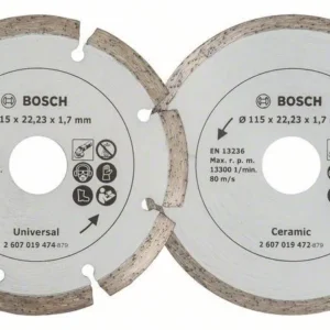 Bosch 2x Diamanttrennscheiben für Fliesen und Baumaterial, Durchmesser: 115 mm - 2607019478