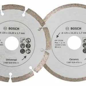 Bosch 2x Diamanttrennscheiben für Fliesen und Baumaterial, Durchmesser: 125 mm - 2607019484