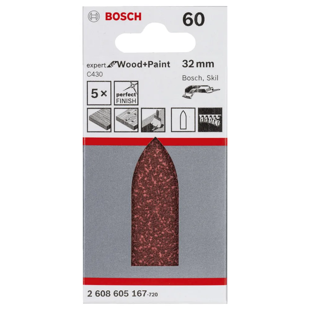 Bosch 5x Schleifblatt C430 Expert Wood ungelocht 32 x 88 mm K60 - 2608605167