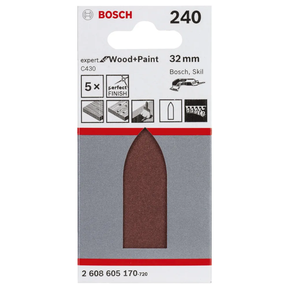 Bosch 5x Schleifblatt C430 Expert Wood ungelocht 32 x 88 mm K240 - 2608605170