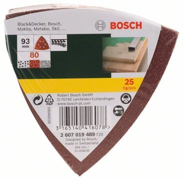 Bosch Schleifblatt-Set für Delta-Schleifer 25tlg. 6 Löcher Klett 93 mm 80 - 2607019489