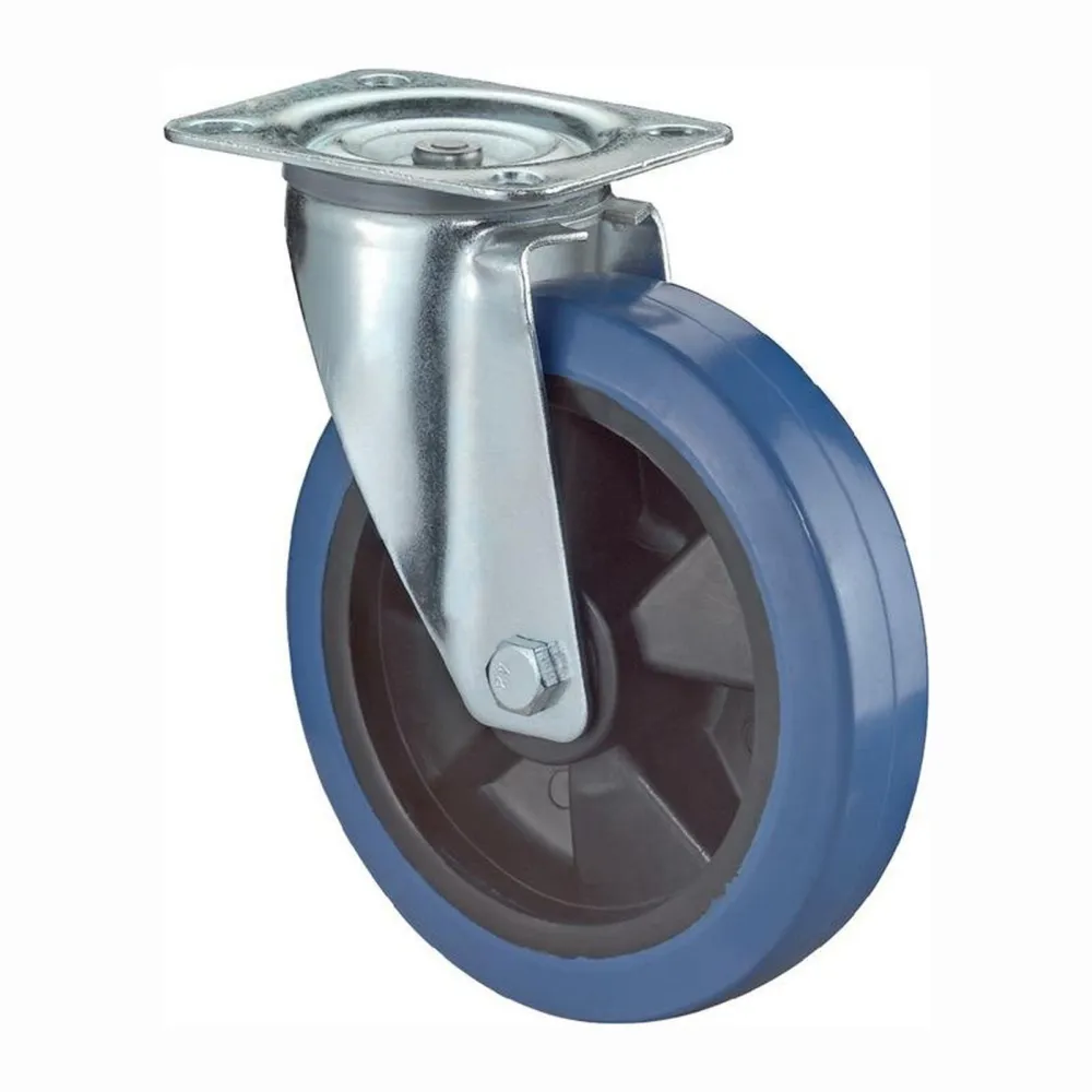 BS Rollen Lenkrolle mit Anschraubplatte Elastik-Vollgummi blau Rollenlager 100 mm 140 kg - L500.B61.101