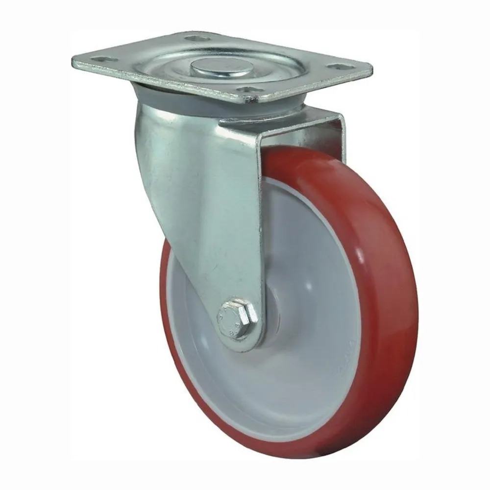BS Rollen Lenkrolle mit Anschraubplatte Polyurethan rot Rollenlager 80 mm 125 kg - L400.B31.080