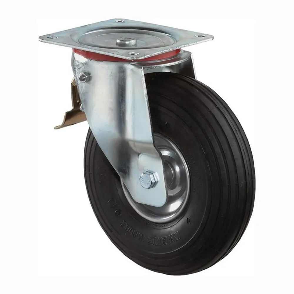 BS Rollen Lenkrolle mit Anschraubplatte und Totalfeststeller Gummi Luftrad Rollenlager 200 mm 75 kg - L420.C90.200