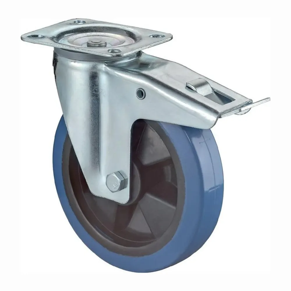 BS Rollen Lenkrolle mit Feststeller und Anschraubplatte Elastik-Vollgummi Rollenlager 125 mm 140 kg - LS420.B61.125
