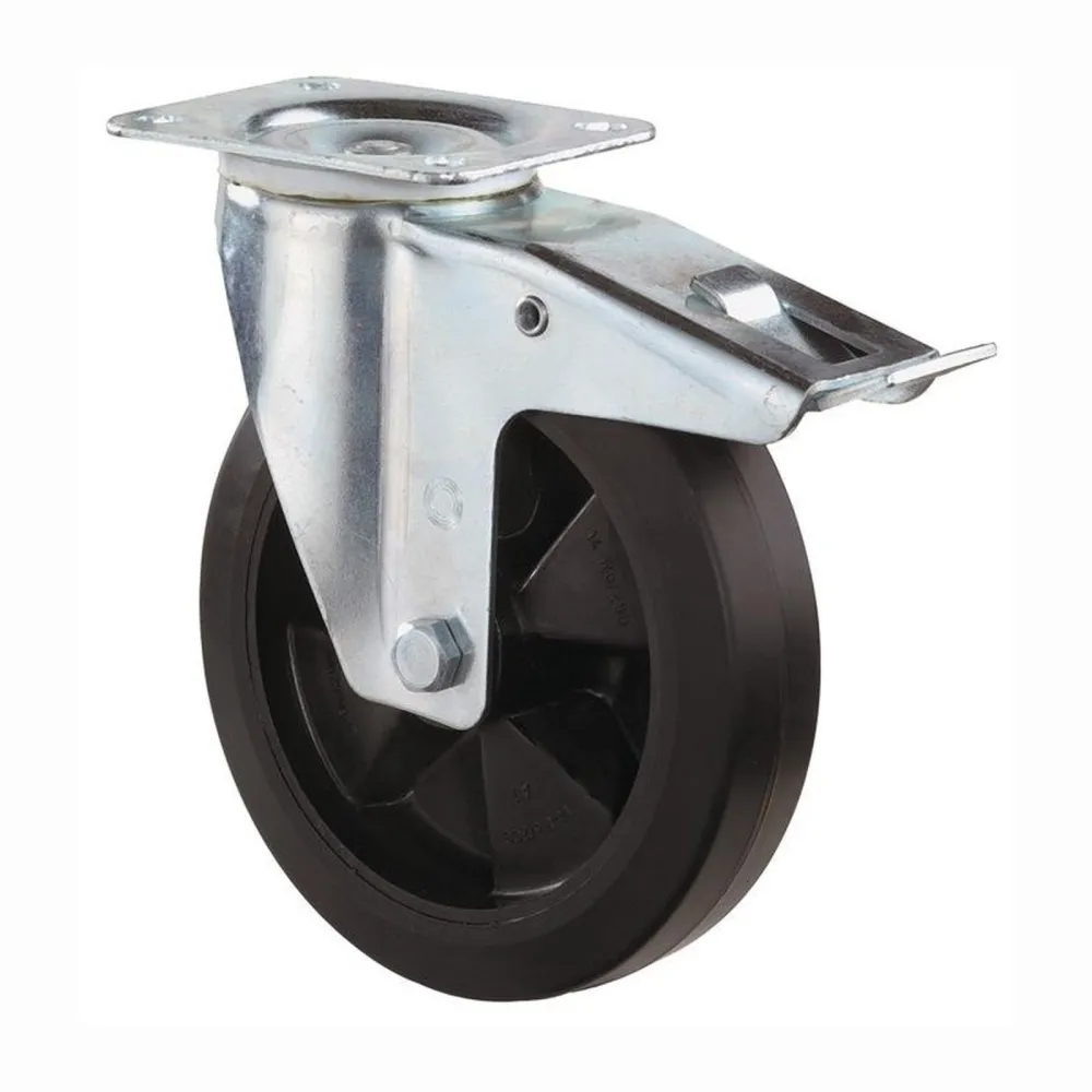 BS Rollen Lenkrolle mit Totalfeststeller und Anschraubplatte Vollgummi 160 mm 250 kg - L420.B60.160