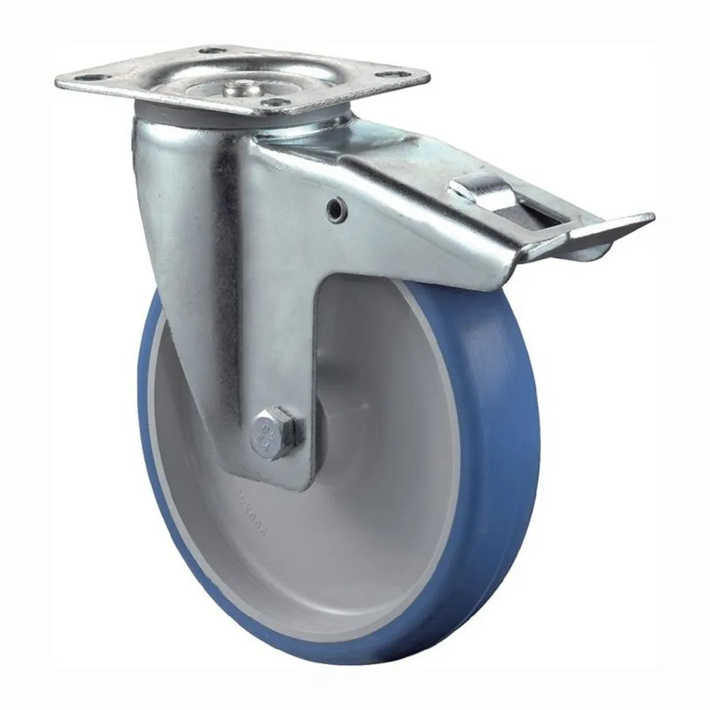 BS Rollen Lenkrolle mit Totalfeststeller und Anschraubplatte Polyurethan blau Rollenlager 80 mm 125 kg - L420.B36.080