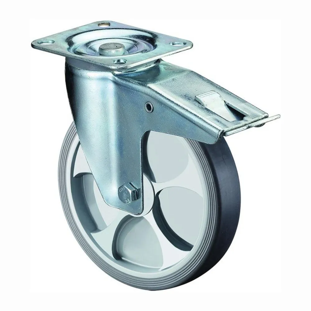 BS Rollen Lenkrolle mit Totalfeststeller und Anschraubplatte thermoplastisches Gummi Rollenlager 80 mm 100 kg - L420.B44.081