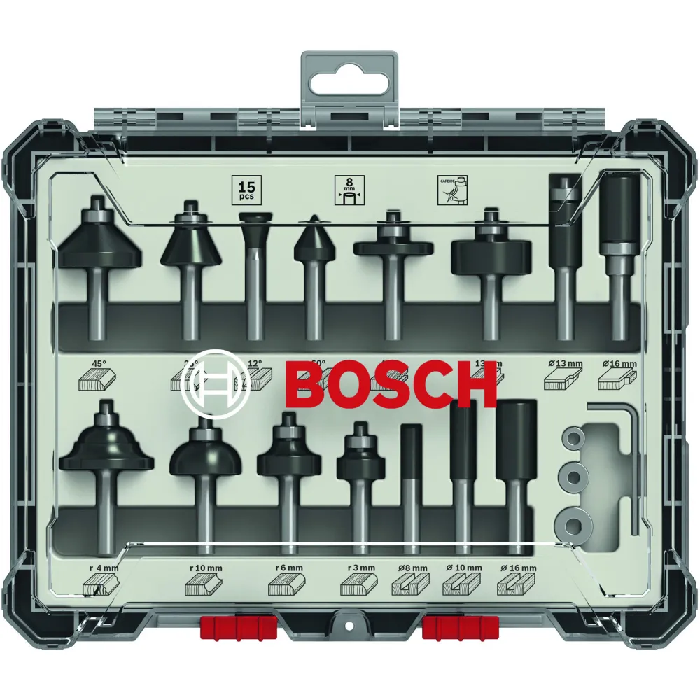 Bosch 15tlg. Mixed Fräser Set 8mm Schaft - 2607017472