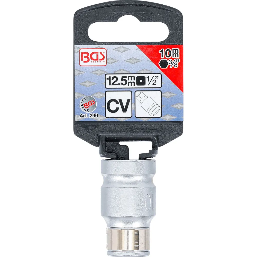 BGS Bit-Adapter mit Haltekugel Innenvierkant 12,5 mm (1/2") Innensechskant 10 mm (3/8") - 290