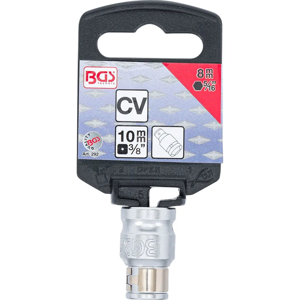 BGS Bit-Adapter mit Haltekugel Innenvierkant 10 mm (3/8") Innensechskant 8 mm (5/16") - 292
