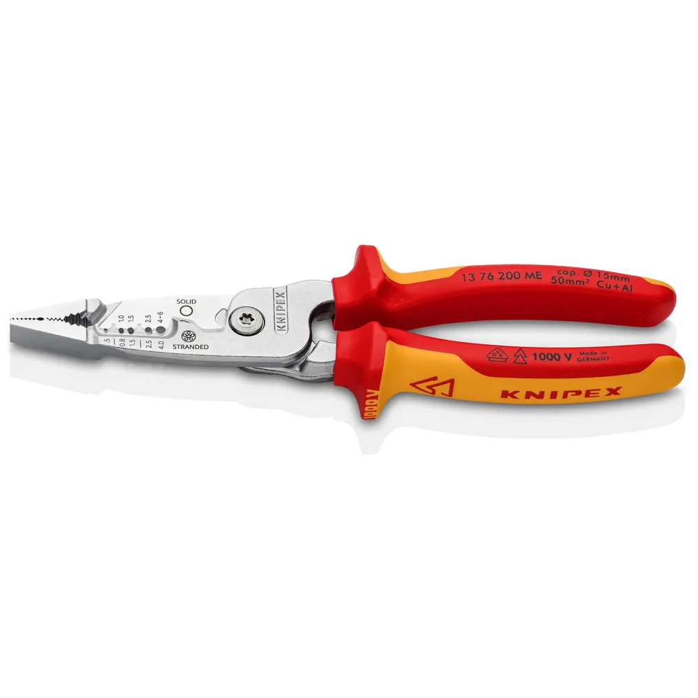 Knipex Multifunktions-Elektrikerzange metrisches Modell isoliert mit Mehrkomponenten-Hüllen VDE-geprüft verchromt 200 mm -...