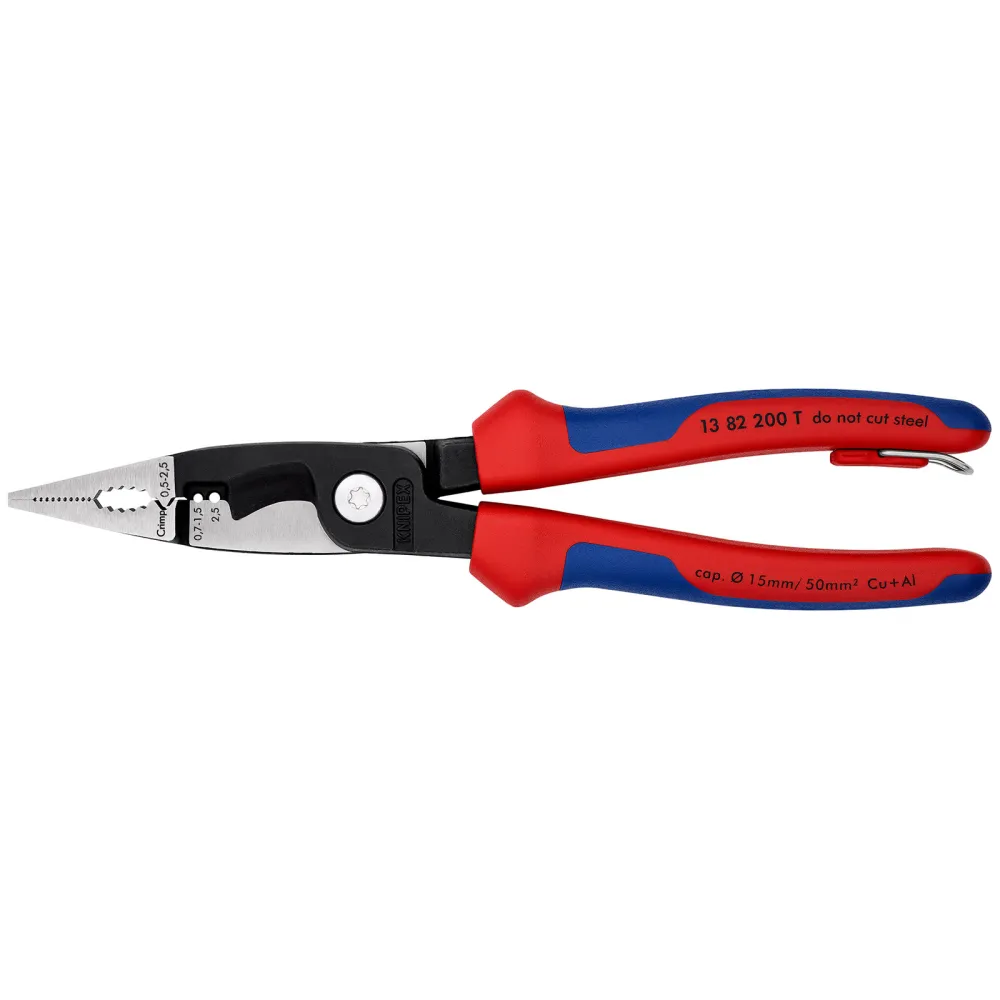 Knipex Elektro-InstallationszangBefestigungsöse schwarz atramentiert, mit Mehrkomponenten-Hüllen, mit integrierter Befesti...