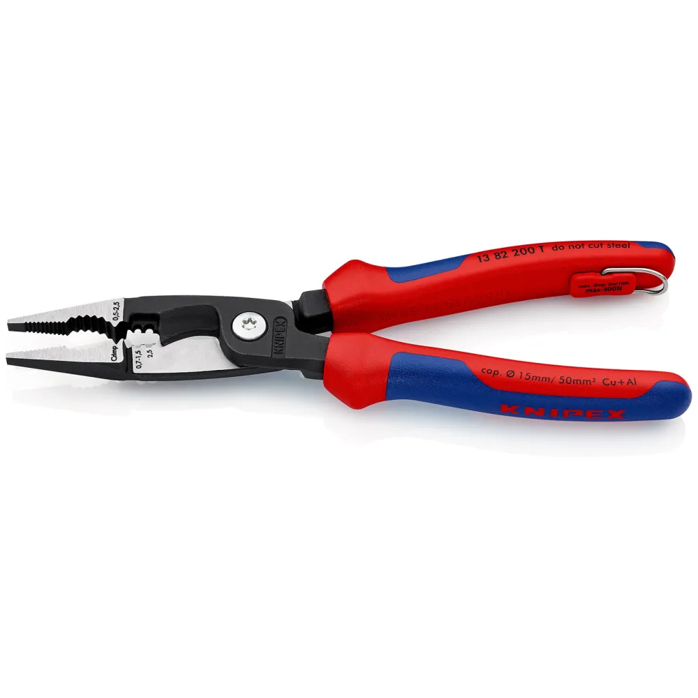 Knipex Elektro-InstallationszangBefestigungsöse schwarz atramentiert, mit Mehrkomponenten-Hüllen, mit integrierter Befesti...