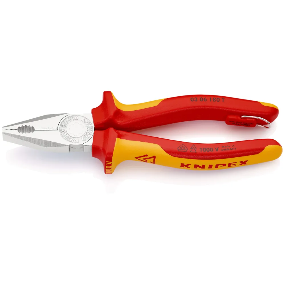 Knipex Kombizange mit Befestigungsöse verchromt, isoliert mit Mehrkomponenten-Hüllen, VDE-geprüft; mit integrierter isolie...