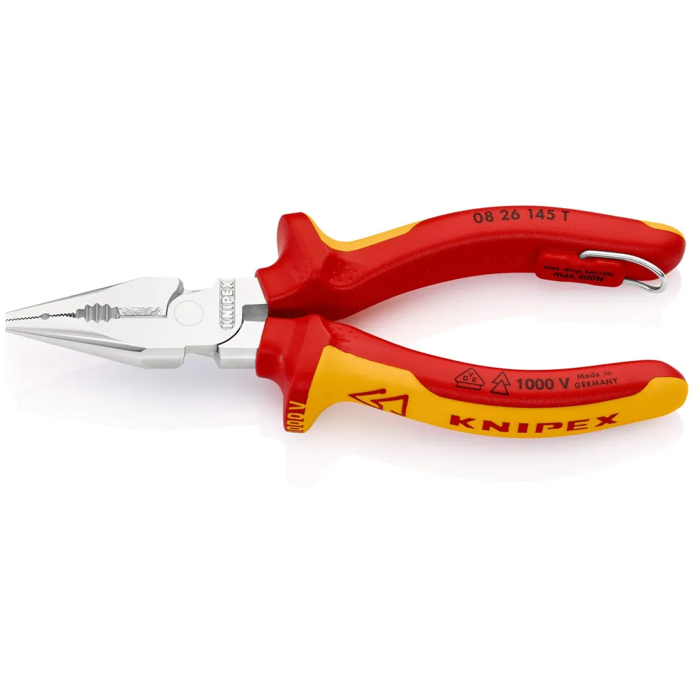 Knipex Spitzkombizange mit Befestigungsöse verchromt, isoliert mit Mehrkomponenten-Hüllen, VDE-geprüft; mit integrierter i...