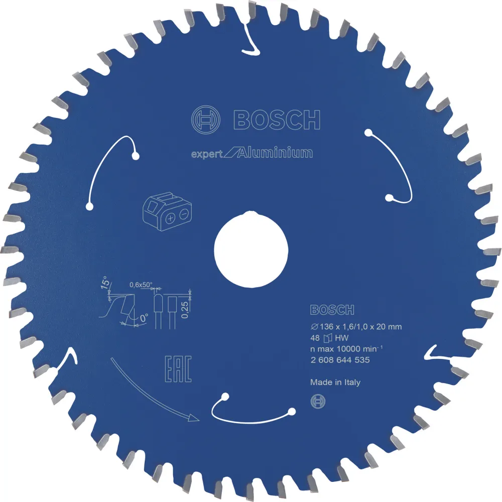 Bosch Kreissägeblatt Expert Aluminium für Akku-Handkreissägen 136 x 1,6 / 1 x 20 48 Zähne - 2608644535