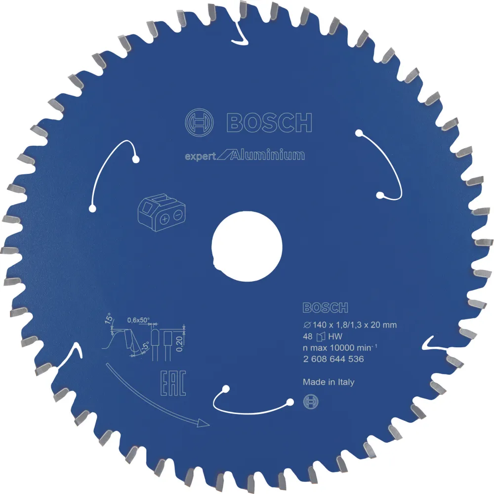Bosch Kreissägeblatt Expert Aluminium für Akku-Handkreissägen 140 x 1,8 / 1,3 x 20 48 Zähne - 2608644536