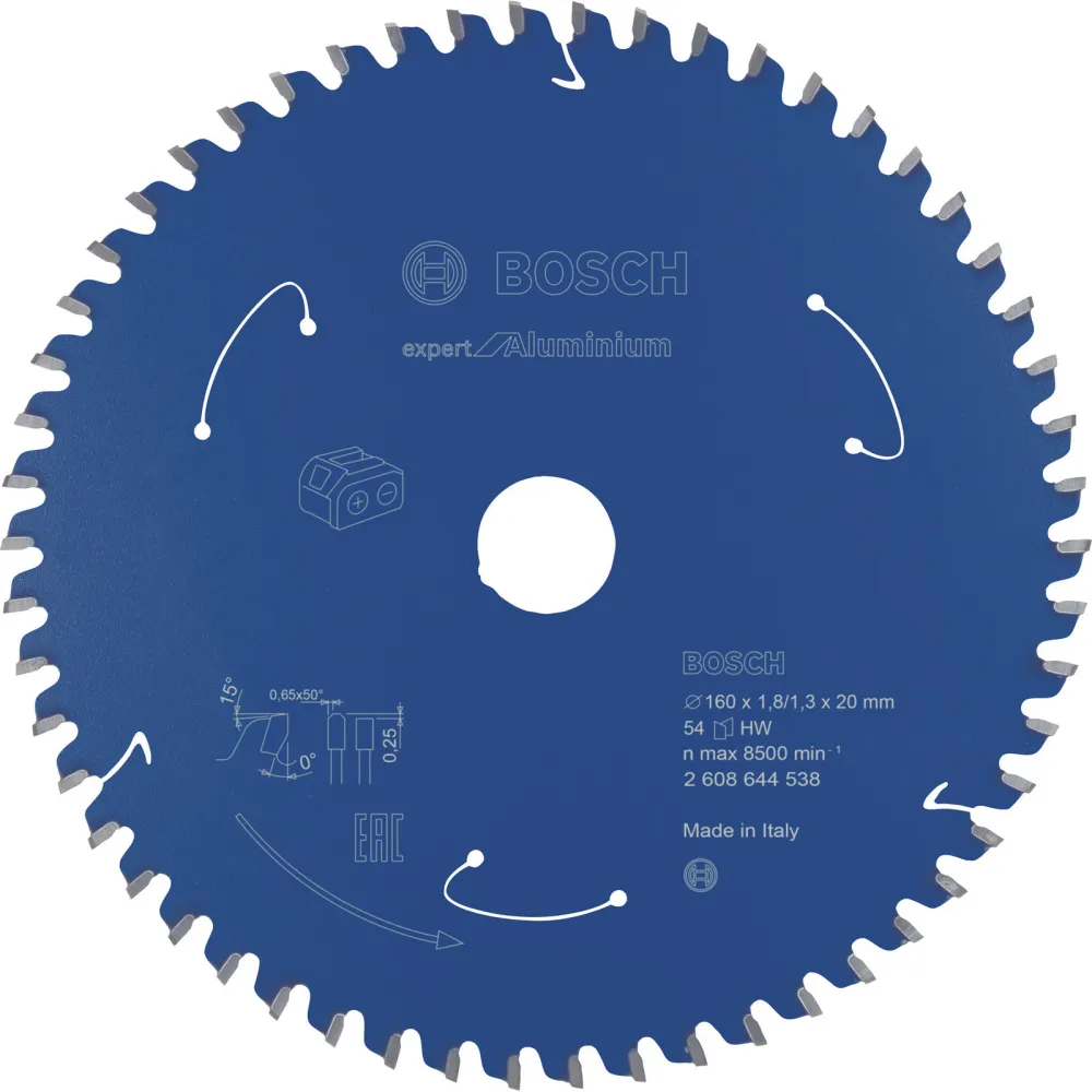 Bosch Kreissägeblatt Expert Aluminium für Akku-Handkreissägen 160 x 1,8 / 1,3 x 20 54 Zähne - 2608644538