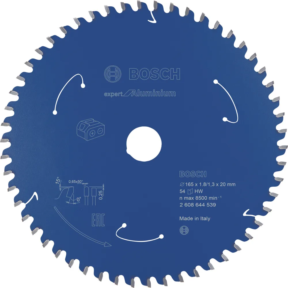 Bosch Kreissägeblatt Expert Aluminium für Akku-Handkreissägen 165 x 1,8 / 1,3 x 20 54 Zähne - 2608644539