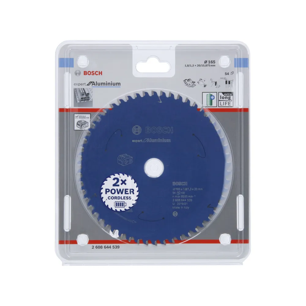 Bosch Kreissägeblatt Expert Aluminium für Akku-Handkreissägen 165 x 1,8 / 1,3 x 20 54 Zähne - 2608644539