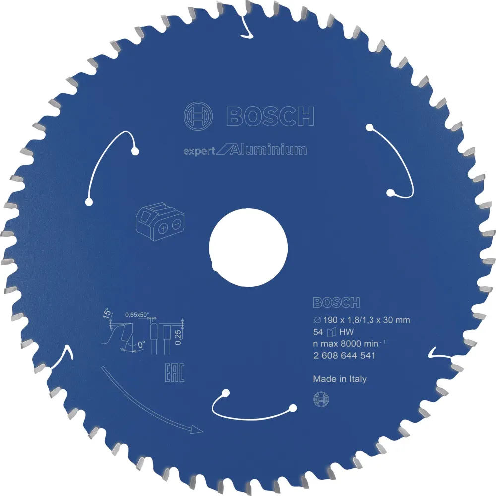 Bosch Kreissägeblatt Expert Aluminium für Akku-Handkreissägen 190 x 1,8 / 1,3 x 30 54 Zähne - 2608644541