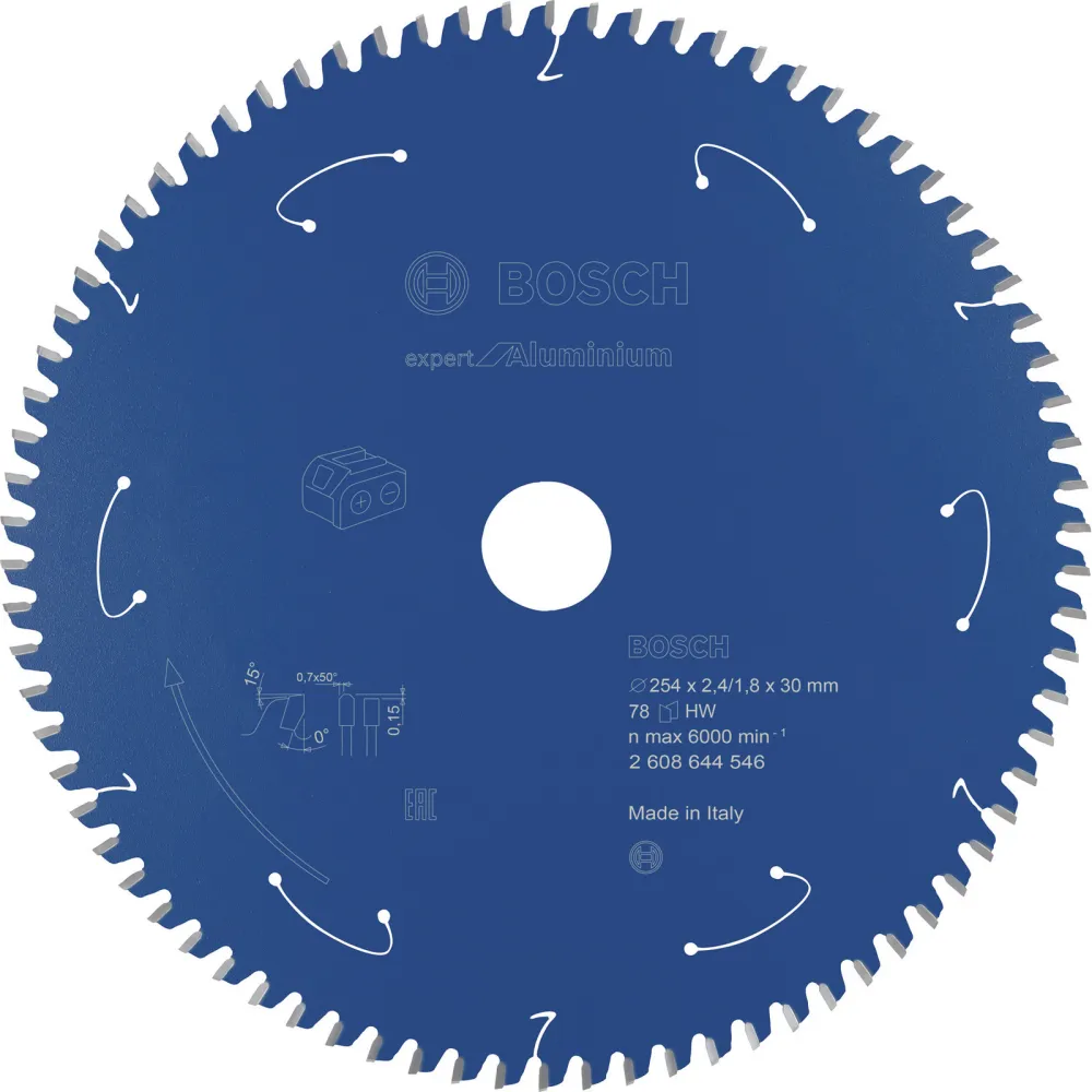 Bosch Kreissägeblatt Expert Aluminium für Akku-Tischkreissägensägen 254 x 2,4 / 1,8 x 30 78 Zähne - 2608644546