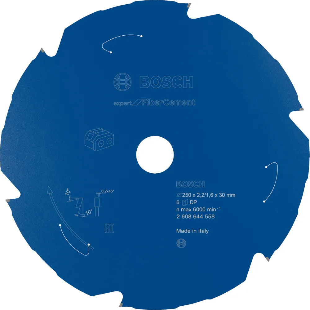 Bosch Kreissägeblatt Expert Fibre Cement für Akku-Gehrungssägen 250 x 2,2 / 1,6 x 30 6 Zähne - 2608644558
