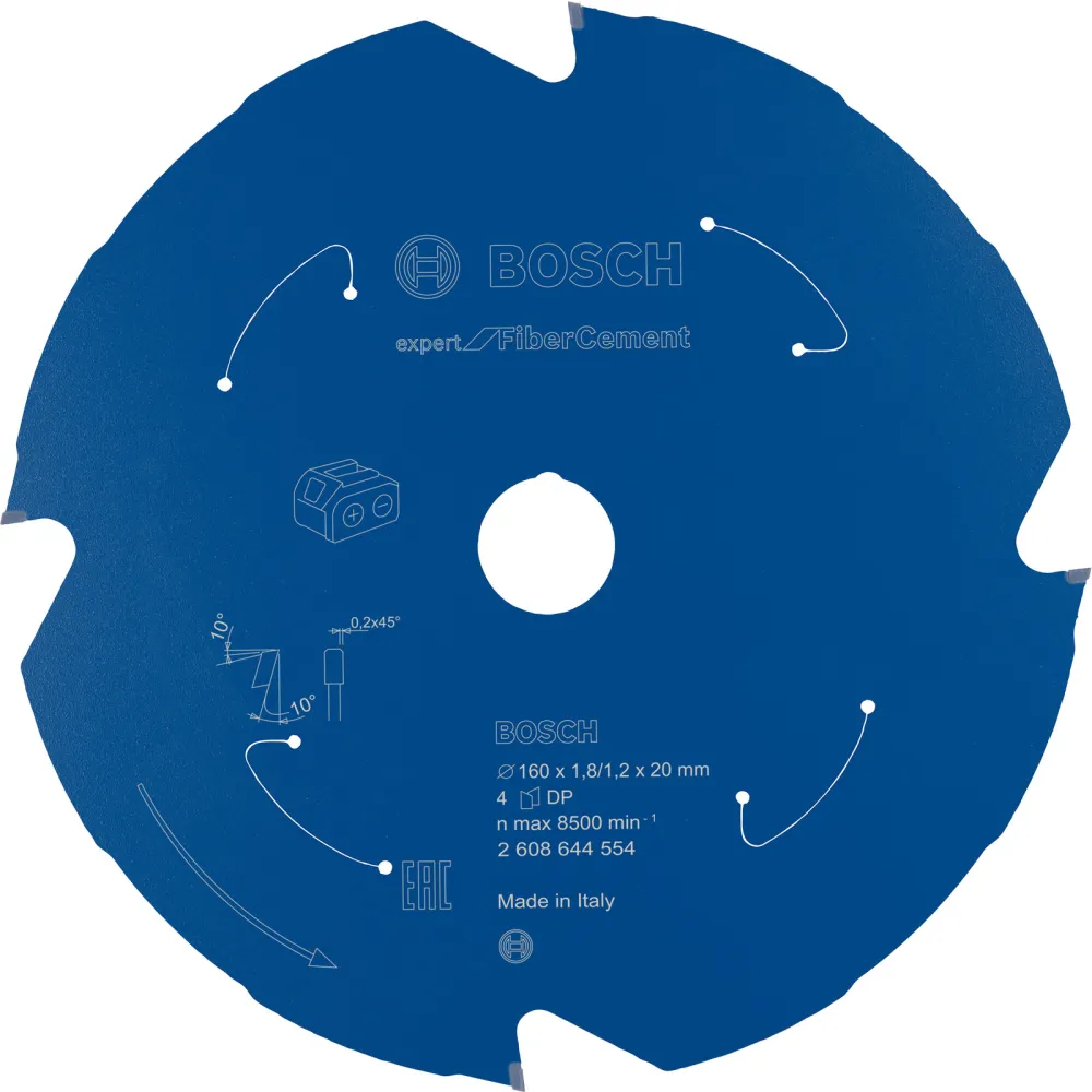 Bosch Kreissägeblatt Expert Fibre Cement für Akku-Handkreissägen 160 x 1,8 / 1,2 x 20 4 Zähne - 2608644554