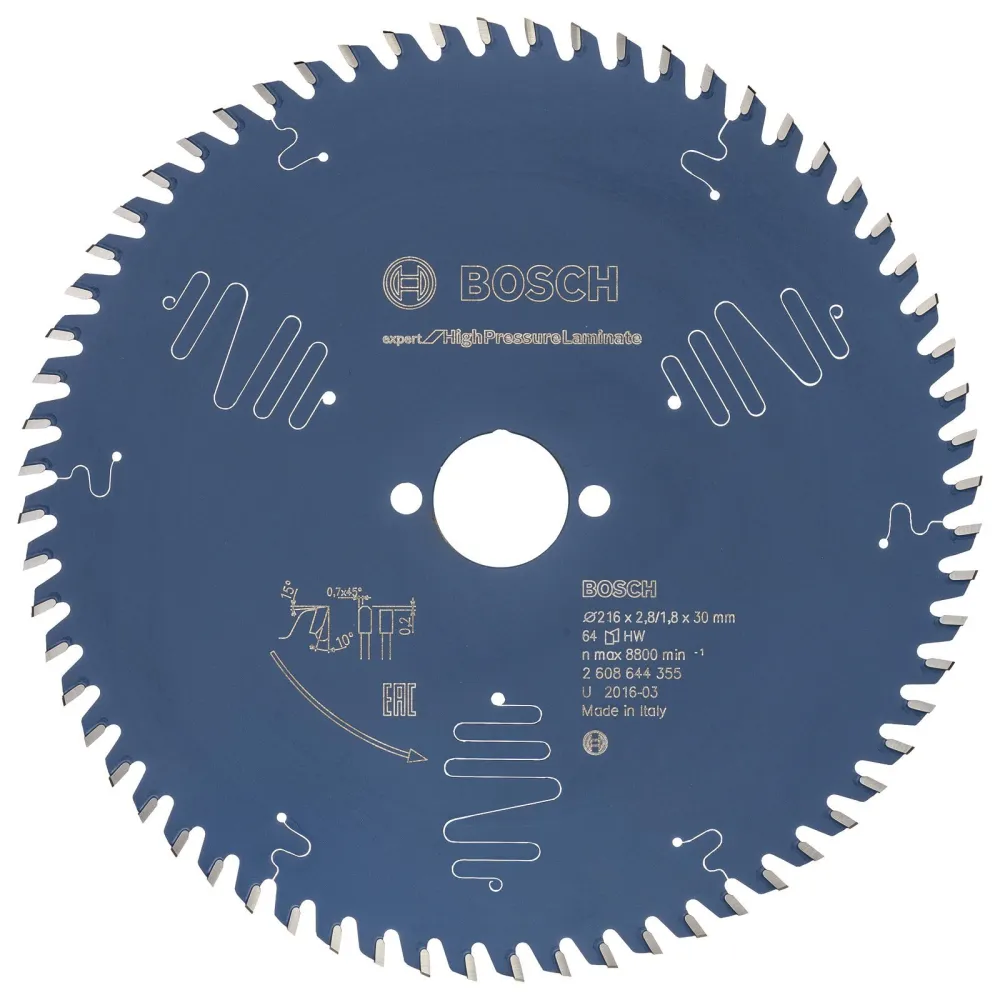 Bosch Kreissägeblatt Expert High Pressure Laminate für Kapp- und Gehrungssägen 216 x 30 x 2,8 mm 64 - 2608644355