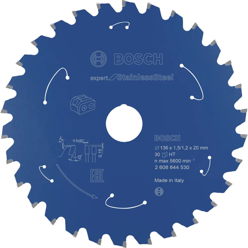 Bosch Kreissägeblatt Expert Stainless Steel für Akku-Handkreissägen 136 x 1,5 x 20 30 Zähne - 2608644530