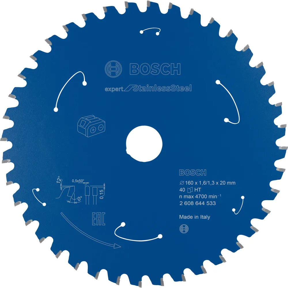 Bosch Kreissägeblatt Expert Stainless Steel für Akku-Handkreissägen 160 x 1,6 x 20 40 Zähne - 2608644533
