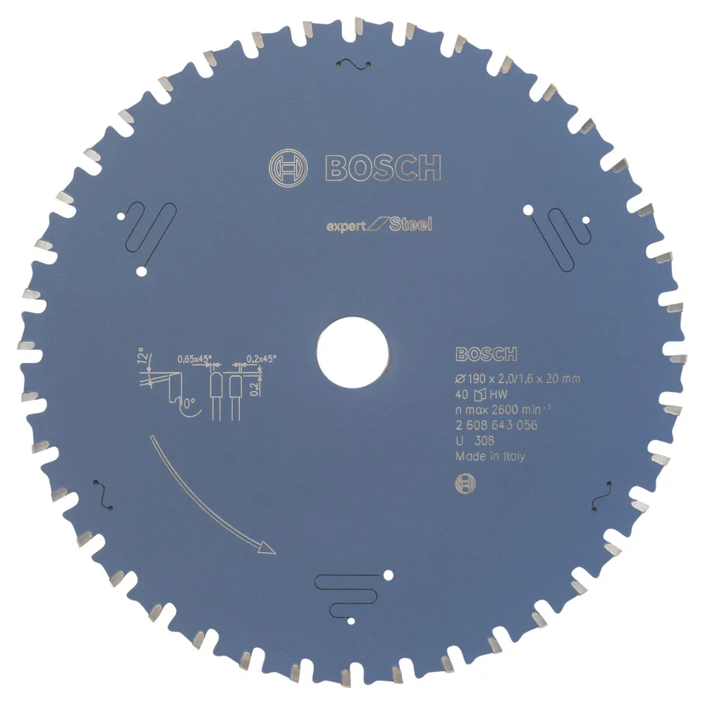 Bosch Kreissägeblatt Expert Steel für Handkreissägen 190 x 20 x 2 mm, 40 - 2608643056