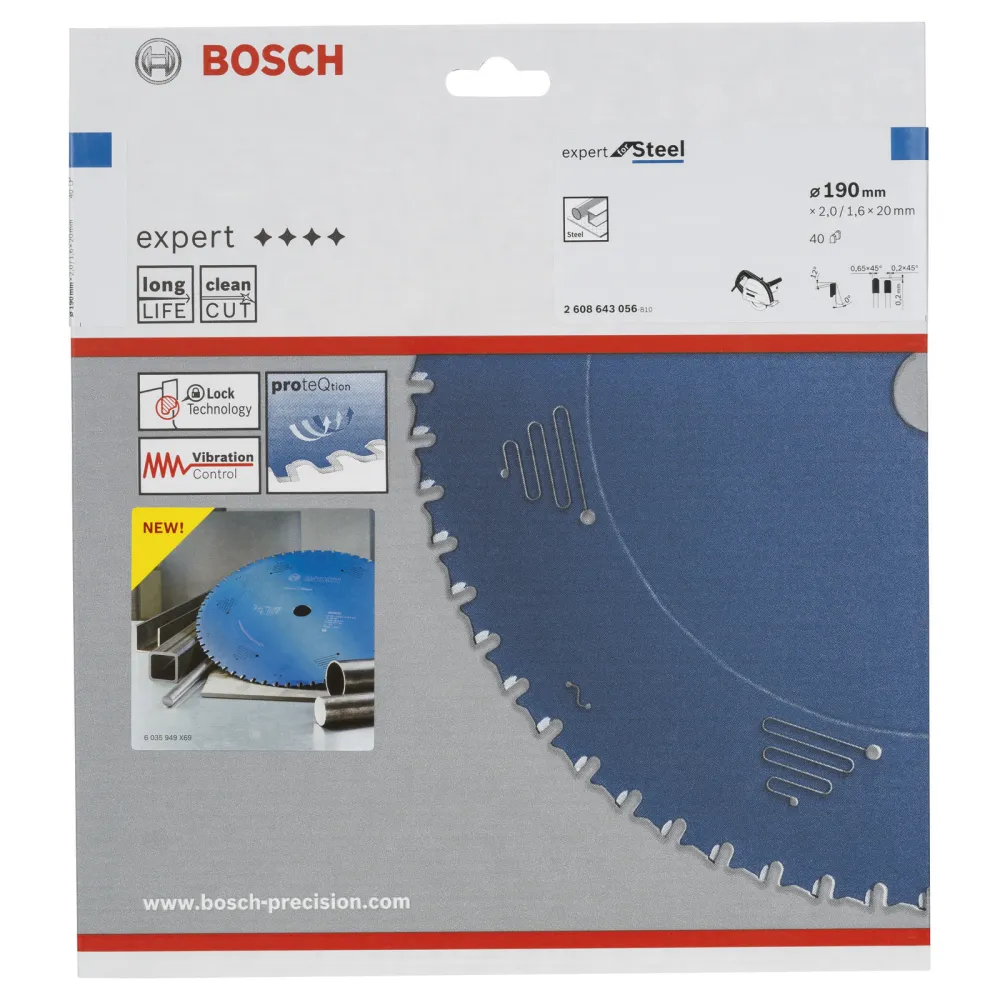 Bosch Kreissägeblatt Expert Steel für Handkreissägen 190 x 20 x 2 mm, 40 - 2608643056