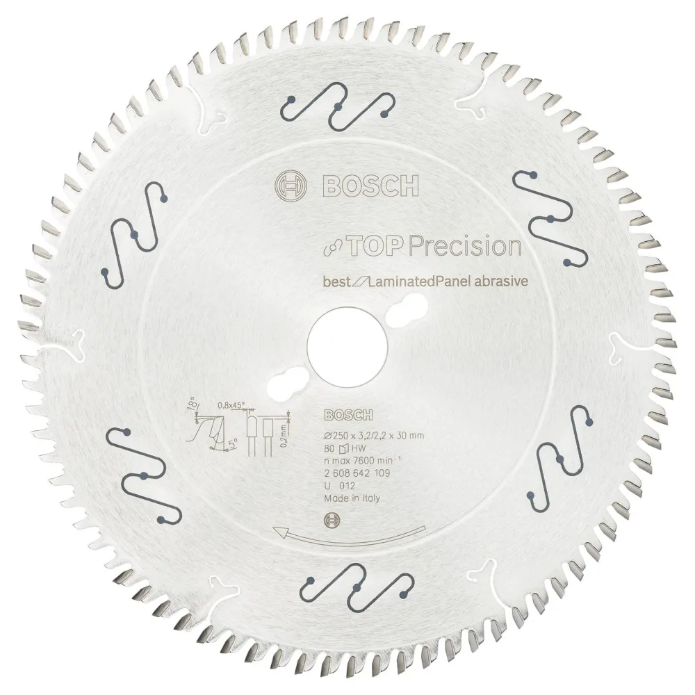 Bosch Kreissägeblatt Top Precision Best Laminated Panel Abrasive 250x30x3,2 mm, 80 - 2608642109